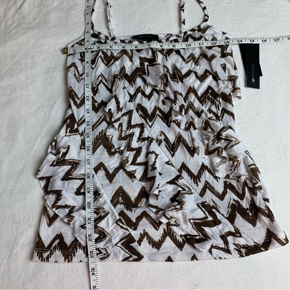 AB Studio White Brown Chevron Spaghetti Straps Fringe Blouse - Picture 13 of 16